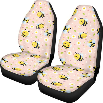 INSTANTARTS Bee Daisy Front Car Seat Covers 2 Packs, Easy-to-Install Polyester Front Seat Protectors Universal Fit for Most Cars, SUVs, Trucks - color: Cute Bee Daisy