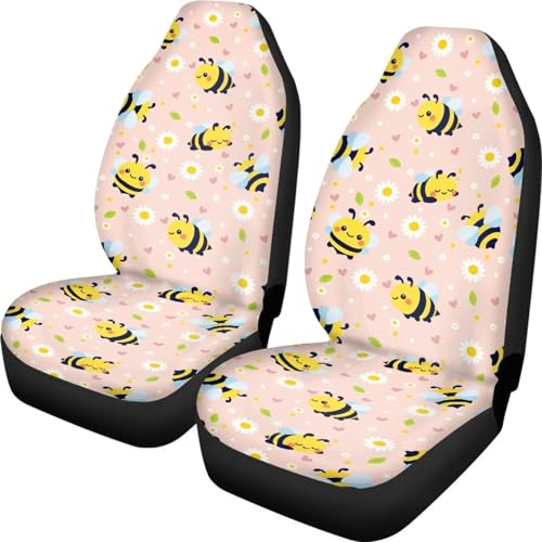 INSTANTARTS Bee Daisy Front Car Seat Covers 2 Packs, Easy-to-Install Polyester Front Seat Protectors Universal Fit for Most Cars, SUVs, Trucks - color: Cute Bee Daisy
