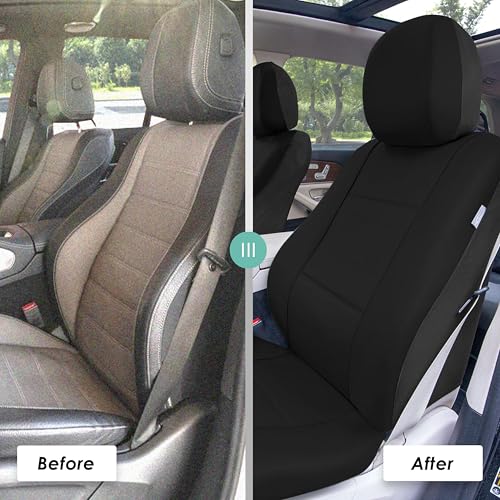 FH GRO Car Seat Covers PU Leather 3 Row 8 Seater Car Seat Covers, Airbag Compatible and Split Bench - Fit Most Car, Truck, SUV, & Van Solid Black - color: Black, style: 8 Seater
