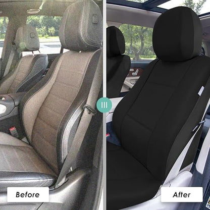 FH GRO Car Seat Covers PU Leather 3 Row 8 Seater Car Seat Covers, Airbag Compatible and Split Bench - Fit Most Car, Truck, SUV, & Van Solid Black - color: Black, style: 8 Seater
