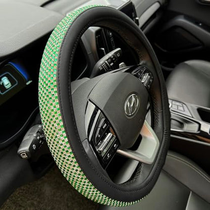 D Shaped Bling Comfy Steering Wheel Cover with Jumbo Crystal Rhinestones, Anti-Slip Diamond Leather, Flat Bottom 14.5-15 Inch (Vivid Green) - color: 910.Vivid Green, size: D Shaped/Flat Bottom[14 1/2''-15'']