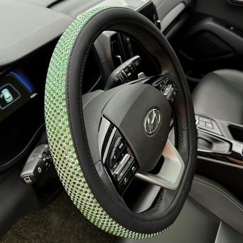 D Shaped Bling Comfy Steering Wheel Cover with Jumbo Crystal Rhinestones, Anti-Slip Diamond Leather, Flat Bottom 14.5-15 Inch (Vivid Green) - color: 910.Vivid Green, size: D Shaped/Flat Bottom[14 1/2''-15'']