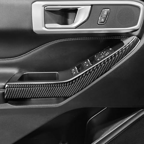 NVCNX Real Premium Carbon Fiber for Ford Explorer Accessories 2020-2024 2021 2022 2023 Car Door Sides Window Lift Switch Panel Strip Cover Interior Trim Thick Overlay Sticker Decal 4PCs