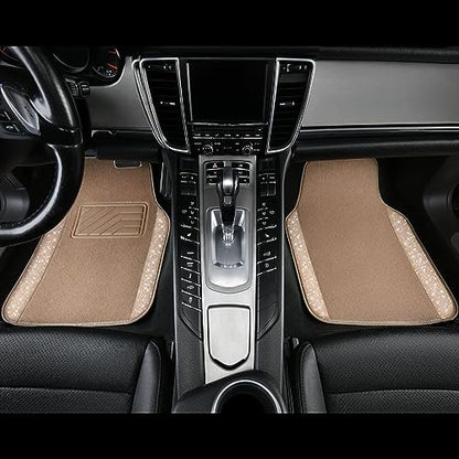 CAR PASS Bling Car Mats Shining Diamond Carpet Crystal Rhinestones Sparkly Glitter Floor Mats with Anti-Slip PVC Heel Pad Universal Fit for Automotive SUV, Sedan, Car, Van, 4pcs for Girl Women, Beige - color: Beige