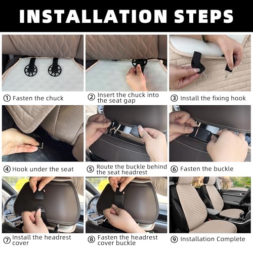 Linen Car Seat Covers Front Seat Covers - 2 PCS Durable & Non-Slip Breathable Cloth Fabric Car Seat Protector, Universal Fit for Most Automotive, Vans, SUVs, Trucks - Gray - color: Beige with Backrests 2 Pcs