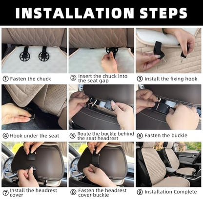Linen Car Seat Covers Front Seat Covers - 2 PCS Durable & Non-Slip Breathable Cloth Fabric Car Seat Protector, Universal Fit for Most Automotive, Vans, SUVs, Trucks - Gray - color: Beige with Backrests 2 Pcs