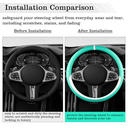 Car Leather Steering Wheel Cover - Panapi Material, Universal 14.5-15 Inch Leather Anti-Slip Breathable Auto Steering Wheel Covers for Men Women (Nappa Leather - Blue & White) - color: Nappa Leather - Blue & White