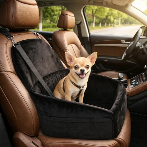 Dog Car Seat for Small Medium Dogs, Dog Booster Seat with Extendable Backrest, Pet Portable Car Seats up to 30 lbs, Washable Travel Bed with Storage Pockets and 2 Safety Leashes, Black - color: Black