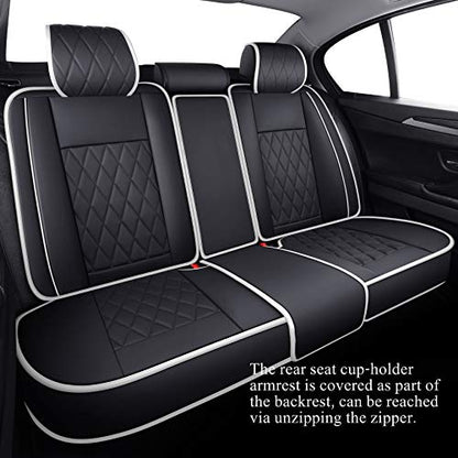 Aierxuan 5 Car Seat Covers Waterproof Leather Universal Cushions Split Bench Compatible with 4Runner CRV Camry Yaris Sienna Venza FJ Cruiser Wrangler Tucson Equinox(Full Set, Black-White) - color: Full Set/Black-White