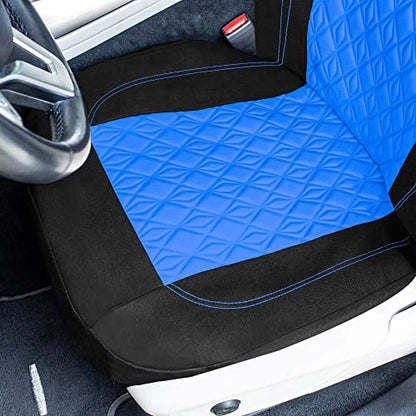 Universal Fit Diamond Stitched Flat Cloth Car Seat Covers Full Set - Blue - color: Blue
