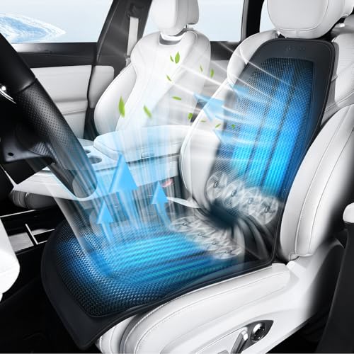 Upgraded Cooling Car Seat Cover Front Seat with Blowing&Suction, 12V-24V Ventilated Car Seat Cushion with 8 Turbo Fans, 3-Speed Adjustable Universal Fit Breathable Car Cushion for Summer Driving-Black - color: Black