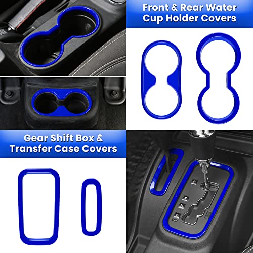 E-cowlboy 18 PCS Full Set Interior Decoration Trim Kit Steering Wheel Center Console Door Handle Air Conditioning Vent Cup Holder Gear Cover Trim for Jeep Wrangler JK JKU 2011-2018 4-Door (Blue) - color: Blue