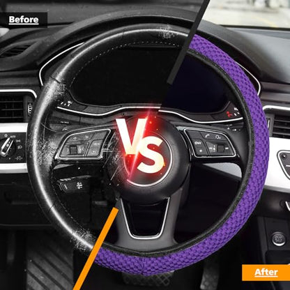KAFEEK Elastic Stretch Steering Wheel Cover 15 Inch, Breathable Ice Silk Microfiber, Non-Slip Grip, Warm in Winter and Cool in Summer, Odorless, Car Accessories Fit Cars, SUVs, Purple - color: purple
