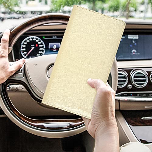 Car Insurance and Registration Holder, 9.5 x 5 Inch PU Leather Vehicle Glove Box Organizer Wallet Case for Insurance Card, Driver License, Paperwork - Champagne - color: Champagne
