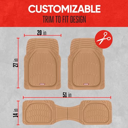 BDK Beige Heavy Duty Front & Rear Rubber Floor Mats Universal Liners for Car SUV Van & Truck, All Weather Protection with Anti-Slip Nibs, Fit Contours of Most Vehicles - color: 923-BG
