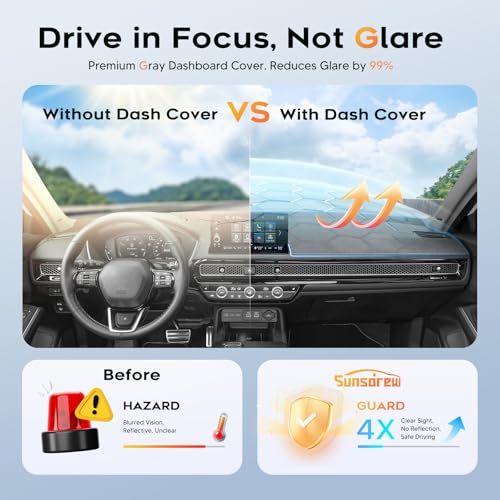 Upgraded Gray Dashboard Cover for 2022-2026 Honda Civic Accessories, Custom Fit Dash Mat Carpet Sunshade Pad UV Protection Anti-Glare Non-Slip - size: 22-26 Civic Dash Cover(Gray)