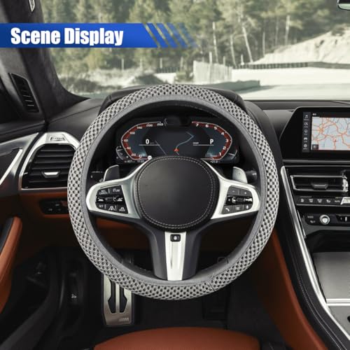 Elastic Stretch Steering Wheel Cover, 15" Breathable Microfiber Ice Silk Steering Wheel Protector, Universal Anti-Slip Car Warm in Winter&Cool in Summer Accessories for Men Women (Gray) - color: Gray