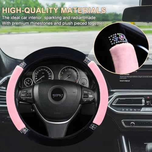 Fluffy Steering Wheel Cover, Universal 15 Inch Colorful Rhinestones Car Steering Wheel Cover, Sparkly Crystal Diamond Steering Wheel Protector for Women Girls,Pink - color: Pink