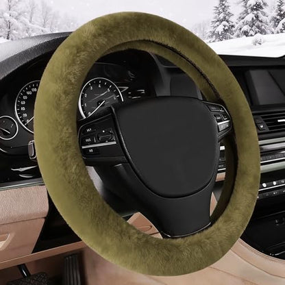 Furry Warm Steering Wheel Cover, Universal 14.5-15 Inch Winter Plush Warm Steering Wheel Cover, Soft Fluffy, Anti-Slip Design, Soft Texture (Green) - color: Green Plush