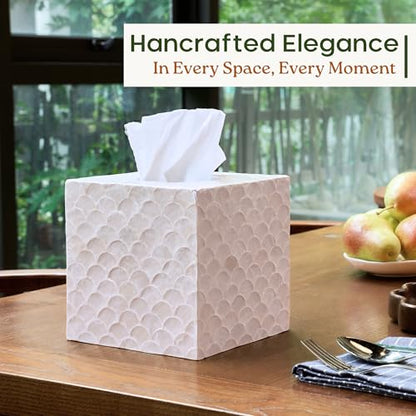 CHI AN HOME 5.5” Capiz Tissue Box Cover, Square Decorative Tissue Holder with Bottom Slider, Handmade Bathroom Accessories, Elegant White Cube for Vanity, Bedroom, Office & Coastal Décor (Natural) - size: Square