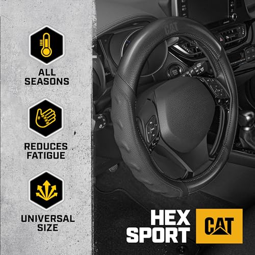 Cat® HexSport Black Carbon Fiber Steering Wheel Cover, Durable and Comfortable with Advanced Grip, Car Steering Wheel Cover for Auto Truck Van SUV - Standard 14.5" - 15 Inches - color: Black HexSport, size: Standard (14.5-15")