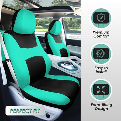 FH Group Full Set Cloth Car Seat Covers , Universal Fit combo, Low Back Front Seat Covers, Airbag Compatible, Split Bench Rear Seat, Washable Seat Cover for SUV,Sedan,Van, Mint - color: Mint