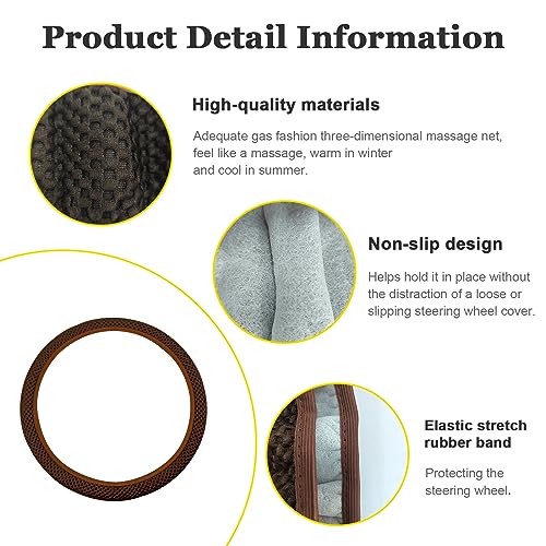 Kewucn Car Elastic Stretch Steering Wheel Cover, Soft Microfiber Breathable Ice Silk, Universal 15 Inch Anti-Slip Auto Steering Wheel Protector, Fit Car, SUV, Van, Sedan, Truck (Brown) - size: Brown