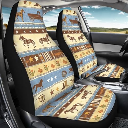 Car Seat Covers 2 Pcs Front Seats Only Interior Covers Fashion Auto Interior for Car Sedan Auto Truck SUV Easy to Install（Aztec Cowboy Print 83） - color: Aztec Cowboy Print 83