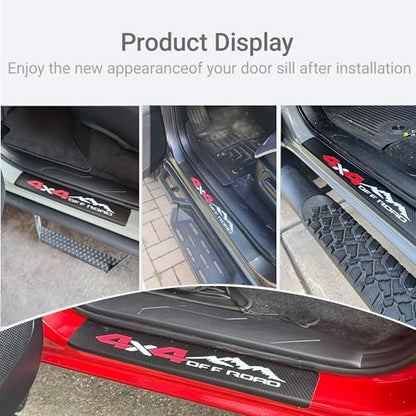 Door Sill Protector Compatible with Ford Bronco 4 Door 2021-2025 - Carbon Fiber Style, 4 Pack - Scratch & Dust Protection - size: 4x4 off road for Bronco