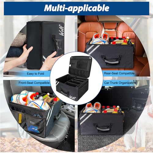 WOLT Car Trunk Organizer with Lid, Collapsible Multi Compartment SUV Organizer with Non-Slip Base Adjustable Straps - color: Black