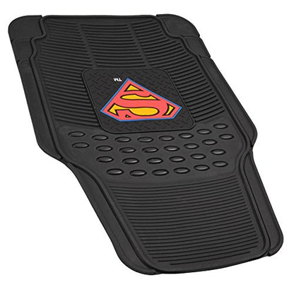 BDK Warner Bros DC Comics Superman Superhero Car Accessories - All Weather Heavy Duty Rubber Liners - Anti-Slip 27 x 18 in Car Mats - Universal Fit Floor Mats