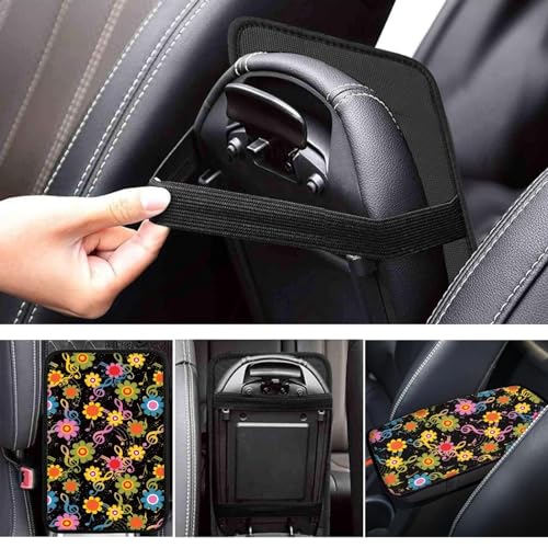 UNICEU Neoprene Car Center Console Armrest Cover, Colorful Cute Flowers Music Notes Print Soft Non Slip Auto Interior Armrest Box Pad Cover, Universal - color: Cute Flowers Music Notes