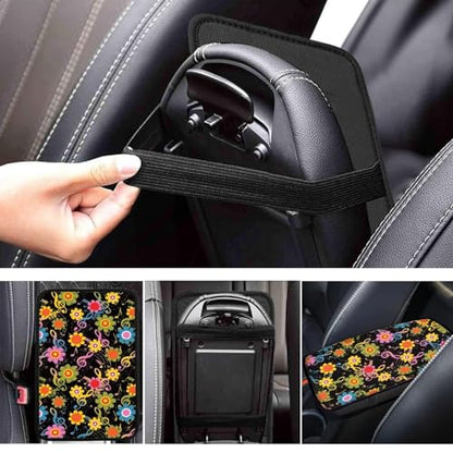 UNICEU Neoprene Car Center Console Armrest Cover, Colorful Cute Flowers Music Notes Print Soft Non Slip Auto Interior Armrest Box Pad Cover, Universal - color: Cute Flowers Music Notes