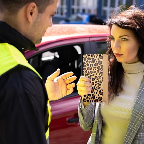 Car Registration and Insurance Holder with Magnetic Closure, Universal Document Organizer for License, Insurance Cards & Glove Box Storage (Leopard-Brown) - color: Leopard-Brown