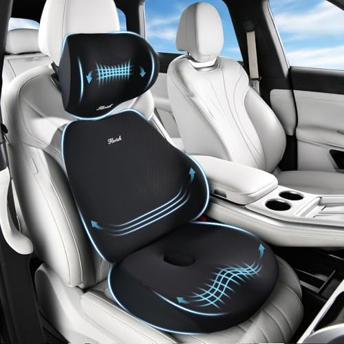 FLORICH Car Seat Cushion & Lumbar Support Pillow & Car Neck Pillow, Ergonomic Memory Foam Driving Seat Cushion for Back & Sciatica Pain Relief, Non-Slip Washable Cushion for Car, Driver, Office-Black - color: Black, size: 3 Peices