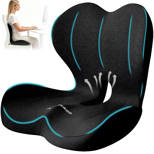 Lumbar Support Seat Cushion - Memory Foam Cushion for Office Chair, Car Seat, Airplane - Sciatica & Hip & Coccyx Pain Relief Desk Chair Cushion for Long Sitting Office Workers, Car Drivers