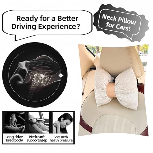 Car Headrest Pillow with Leopard Print Chic Car Interior Breathable Neck Support Cushions Fits for Most Cars (Beige Pillow) - color: Beige Pillow