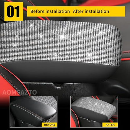 AOMSAZTO Bling Crystal Diamond Console Covers for 2015-2019 Hyundai Sonata Middle Leather Armres Covers - color: Bling color