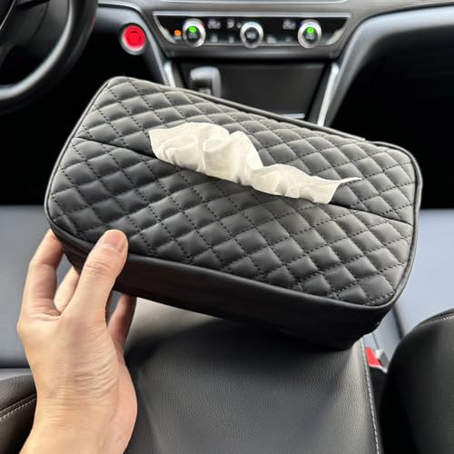 Car Tissue Holder for 120 Standard Tissue Boxes, Facial Tissue Holder for Auto Headrest, Faux Leather Napkin Box Cover, Large Capacity Car Tissue Dispenser Fits for 120 Kleenex Tissues Box (Black) - color: Black