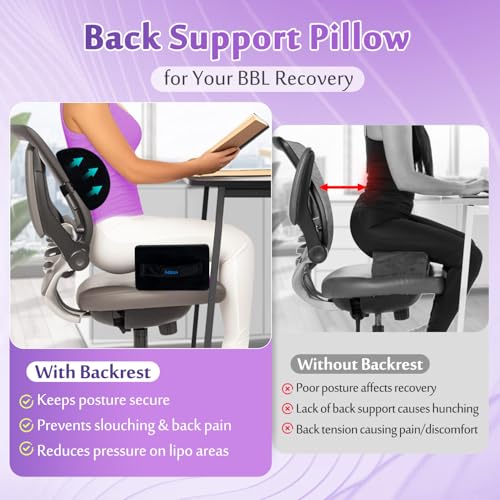 AOSSA BBL Pillow Back Support, Brazilian Butt Lift After Surgery, BBL Chair Lumbar Pillow for Sitting, Driving, Toilet Seat Cushion, BBL Essentials for Women Recovery (Back Support Only) Black