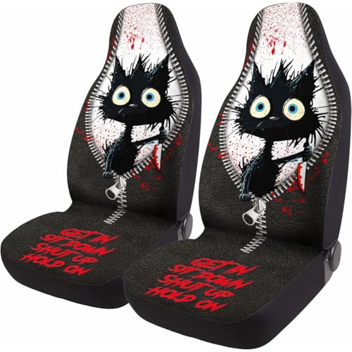 GENANY Horror Black Cat Car Seat Covers Set of 2, Breathable Front Seat Covers for Truck Sedan SUV, Funny Car Accessories, Spook Gift for Women Men - color: Funny Murder Cat