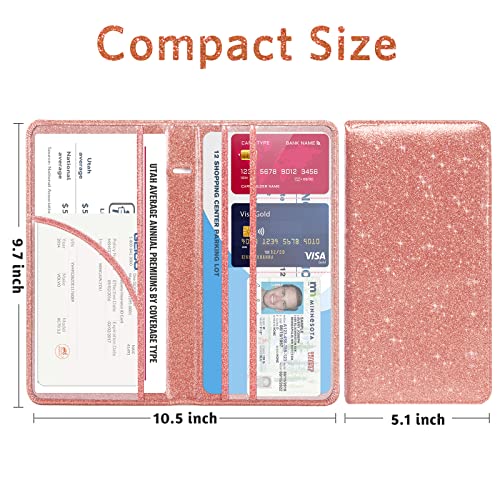 CoBak Car Registration and Insurance Holder - Vehicle Glove Box Car Organizer,Auto Truck Comparment Accessories Case with Magnetic Closure for Essential Document,Driver License,Cards - color: L-Glitter Rose Gold
