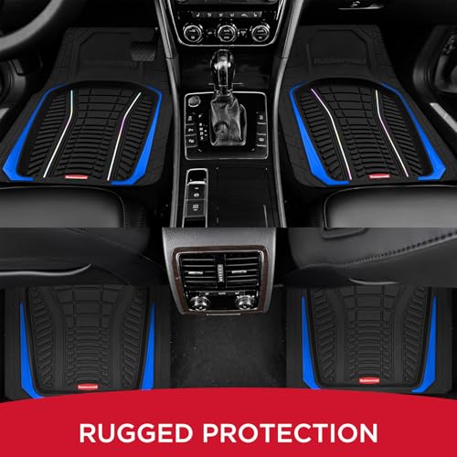 Rubbermaid Car Floor Mats Full Set – Premium All-Weather Car Mat with Brushed Aluminum Inserts, Universal Trim-to-Fit Design, Anti-Slip Backing for Cars, SUVs, Trucks, and Vans - color: Blue