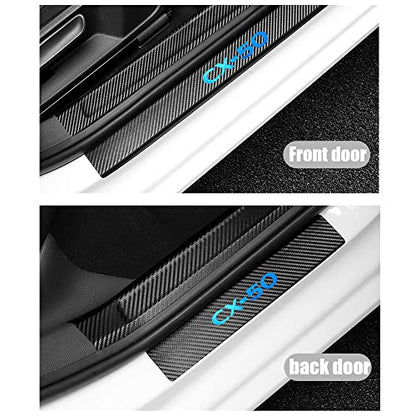 LEXLEY for Mazda 2023 2024 2025 2026 CX-50 CX50 Carbon Fiber Style Leather Door Sill Protector Anti-Dirty Scuff Plate Cover Guard Sills Protector Trim,Welcome Pedal Protect 4PCS -Blue