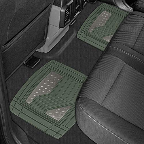 CAT® Diamond Steel Heavy-Duty Rubber Floor Mats & Cargo Trunk Liner for Cars Trucks SUVs Vans Sedans, Green & Silver - Trim-to-Fit, All Weather Deep Dish Automotive Floor Mat for Complete Protection