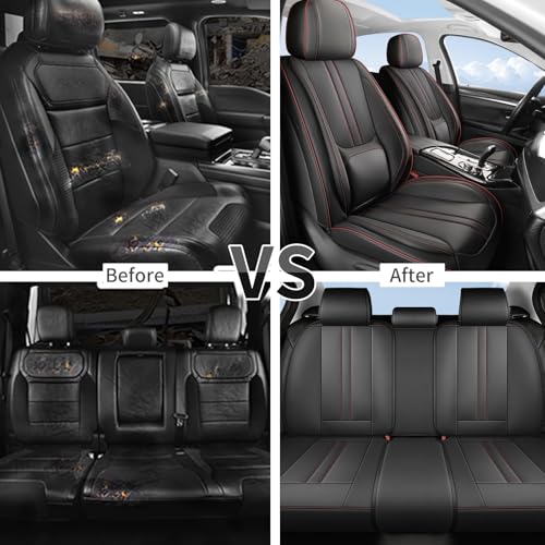 Car Seat Covers Full Set Fit for Impreza 2003-2026,Luxury Faux Leather Seat Covers 5 Seats, Breathable Anti-Slip Seat Protectors with Lumbar Support(Black&Red line,Full Set)