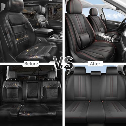 Car Seat Covers Full Set Fit for Impreza 2003-2026,Luxury Faux Leather Seat Covers 5 Seats, Breathable Anti-Slip Seat Protectors with Lumbar Support(Black&Red line,Full Set)