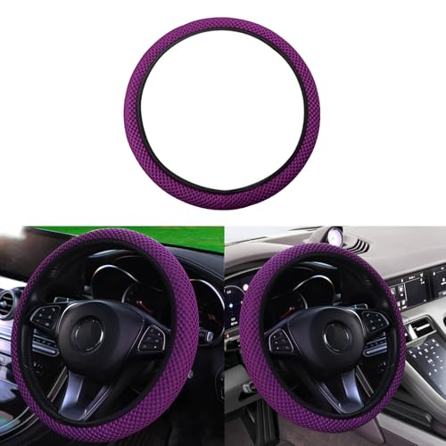Elastic Stretch Car Steering Wheel Cover, Comfortable Steering Wheel Cover Universal for 14.5-15 Inch, Warm in Winter & Cool in Summer, Anti-Slip Breathable Ice Silk (Purple) - color: Purple