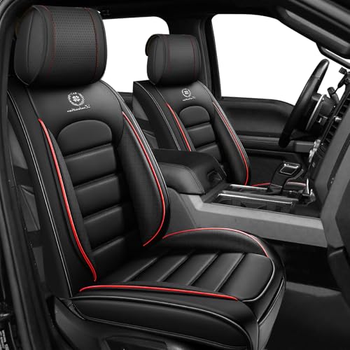 Full Set Car Seat Covers for GMC Sierra 1500/2500/3500 Denali SLT AT4 AT4X Base Seat Covers 2008-2026, Waterproof Premium Nappa Leather Seat Protectors(Standard 5 Seats/Black&Red) - color: Black&Red, size: Standard 5 Seats