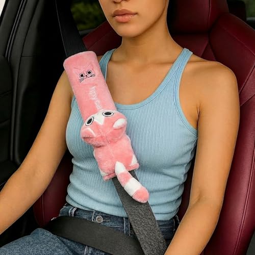 UNICOLD 2-Pack Ultra-Soft Short Plush Seatbelt Cover, Cute Animal Edition – Cloud-Like Shoulder Pad for a Comfy Ride for Adults & Kids (P-Kitten) - style: P-Kitten